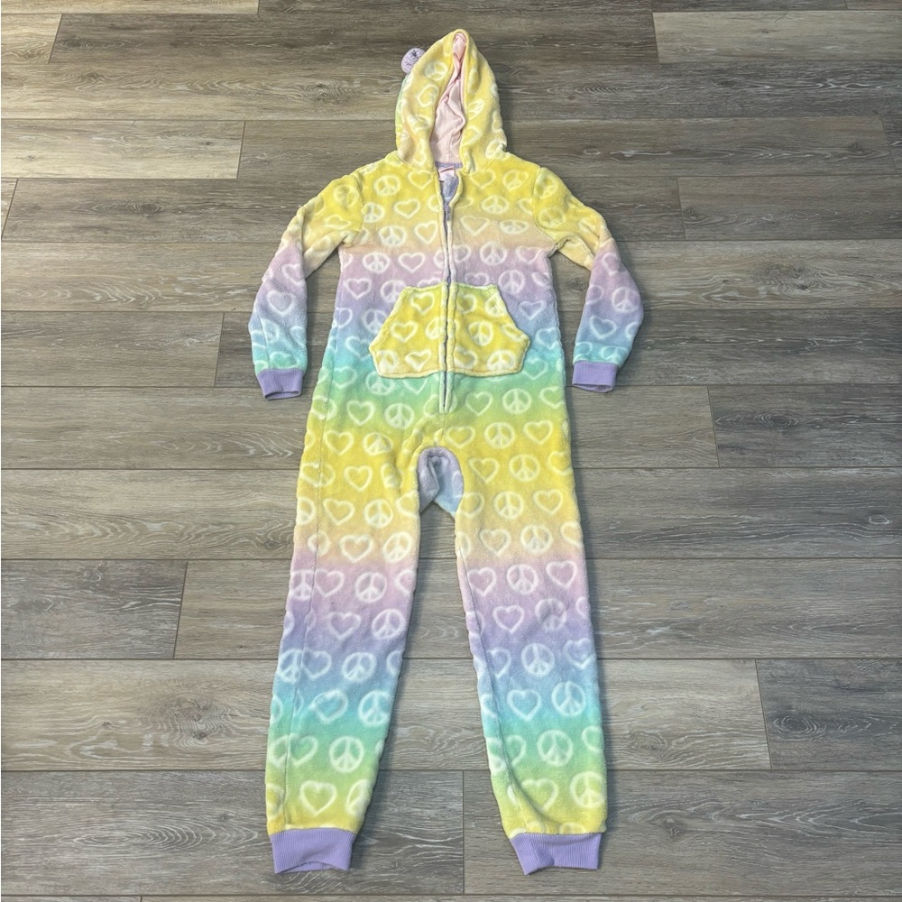 More Than Magic Pajamas One Piece Full Zip Hood Bear Ears Pastel Fleece
